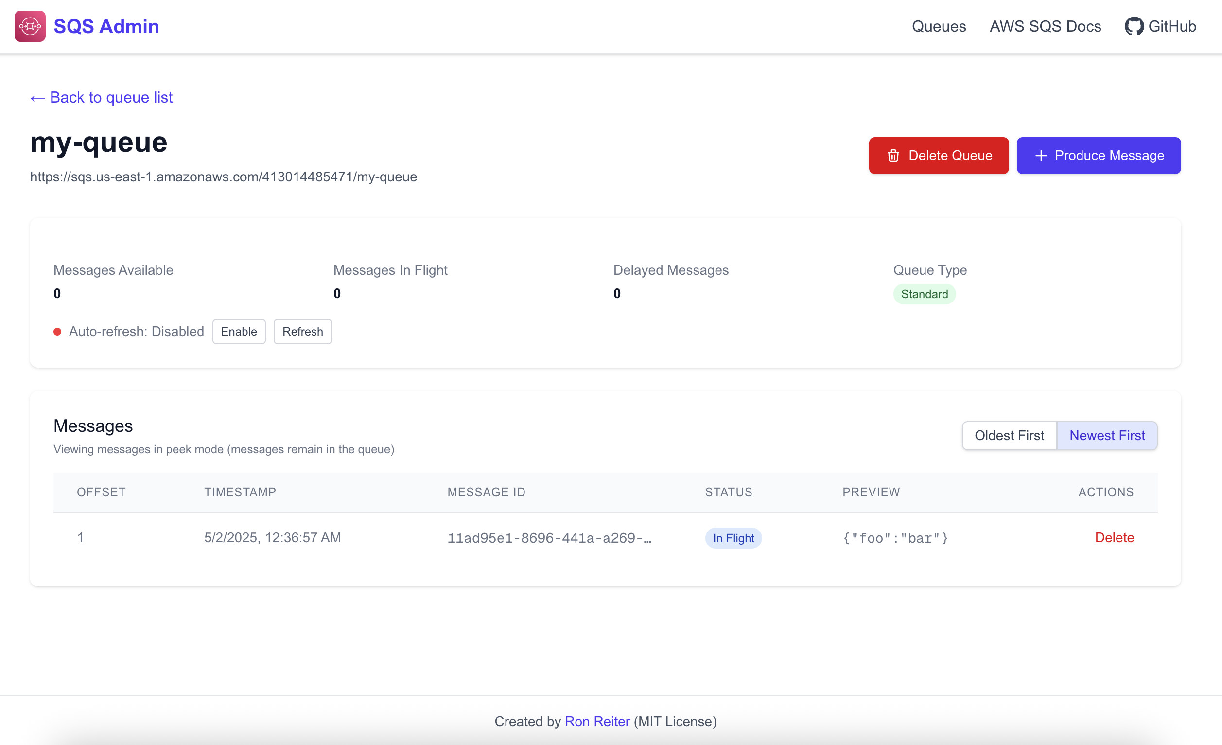 SQS Admin Screenshot